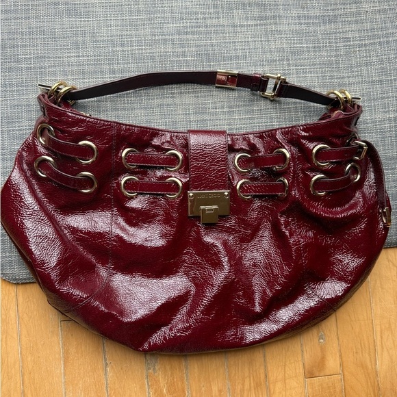 Jimmy Choo Handbags - Jimmy Choo Burgundy Patent Leather Shoulder Bag